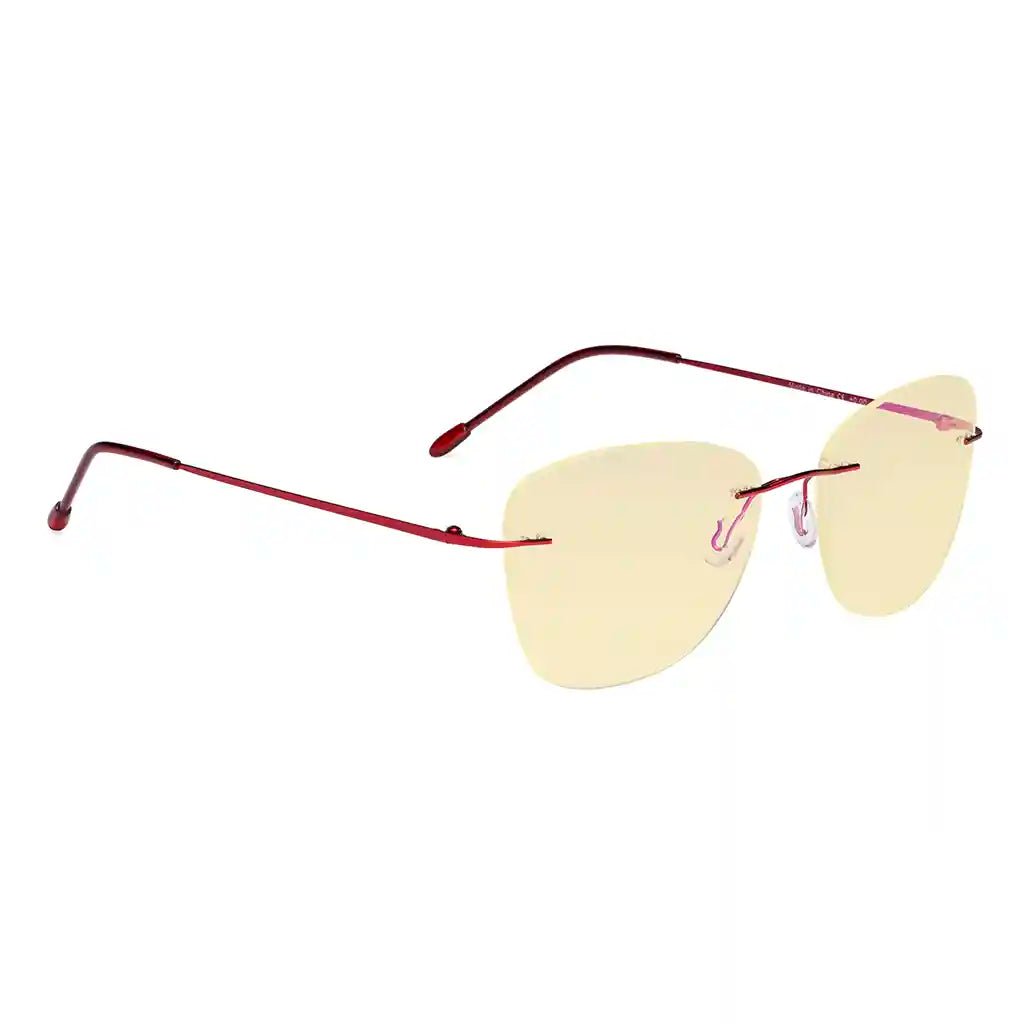 Cat-eye Rimless Blue Light Blocking Glasses Yellow Tinted Women