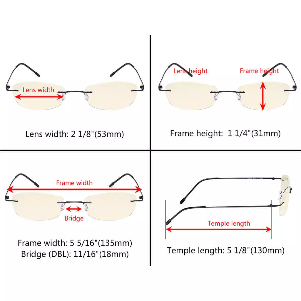 Rimless Blue Light Blocking Reading Glasses Women Men