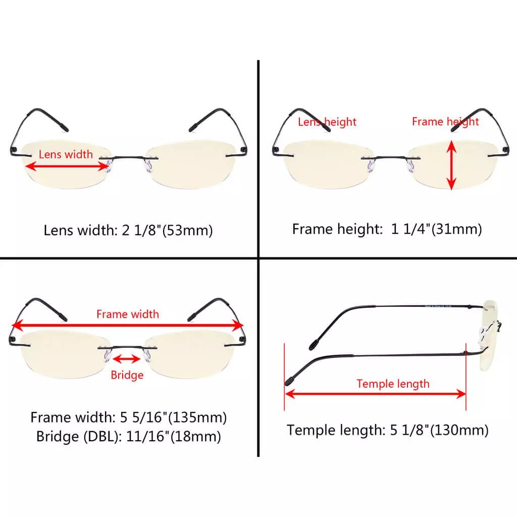 Rimless Blue Light Blocking Reading Glasses Women Men