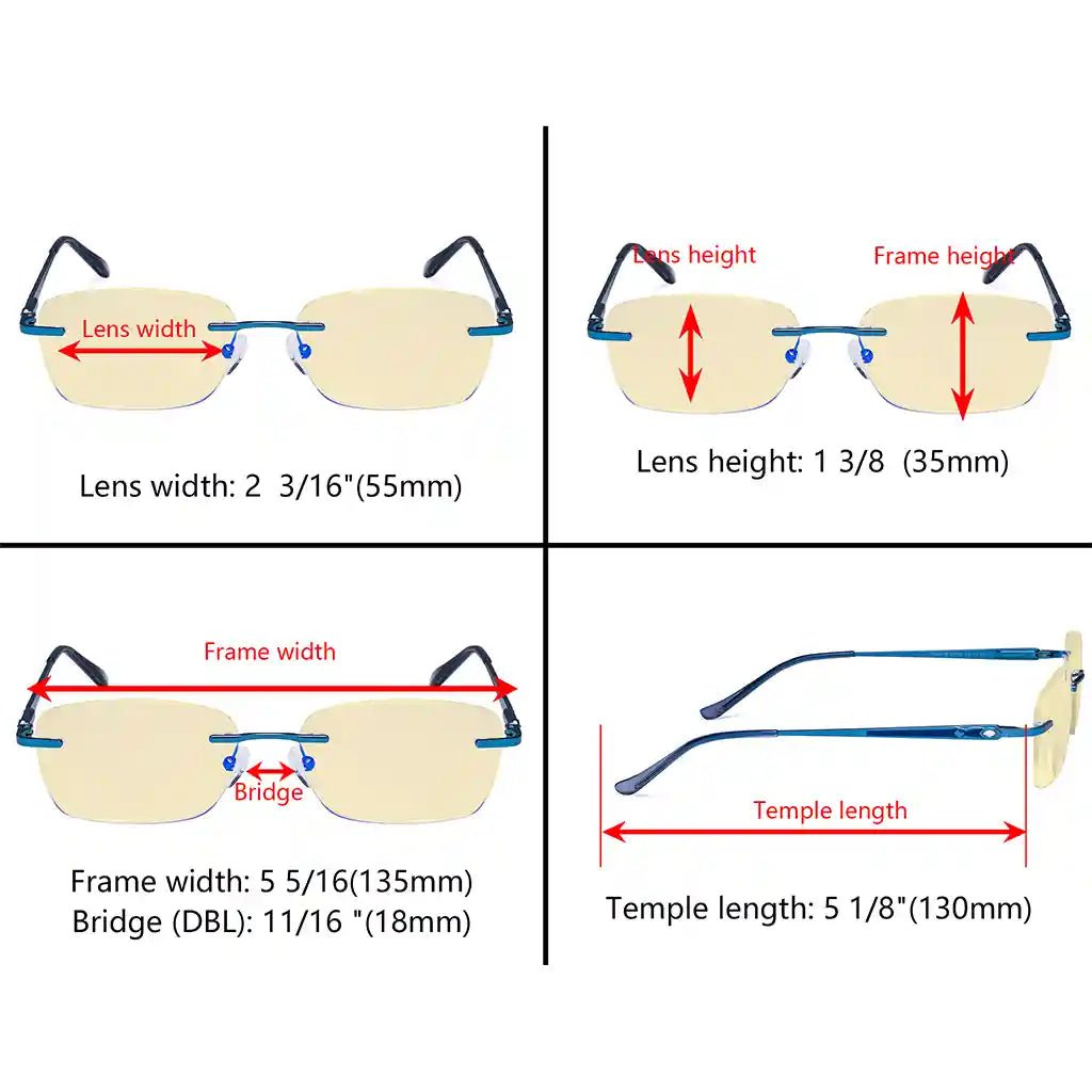 Rimless Blue Light Blocking Reading Glasses Women Men