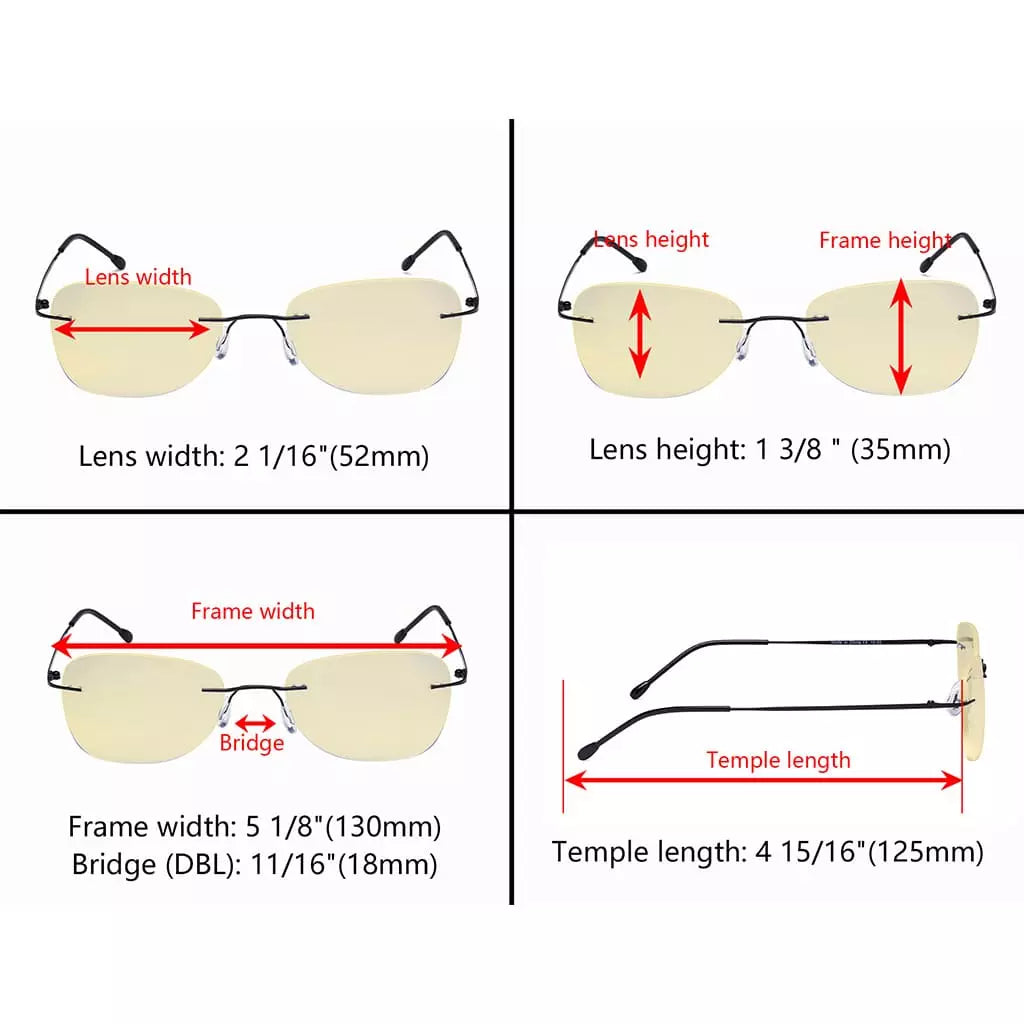 Rimless Blue Light Blocking Reading Glasses Yellow Tinted for Women men