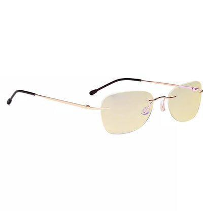 Rimless Blue Light Blocking Reading Glasses Yellow Tinted for Women men