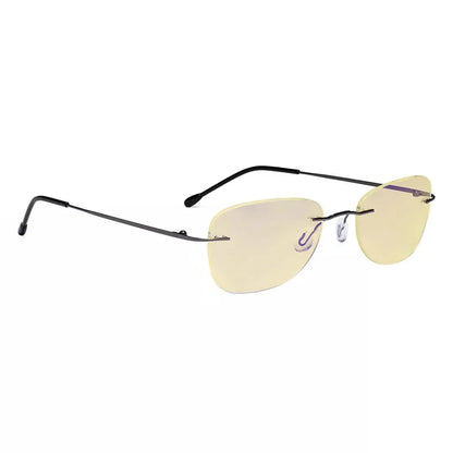 Rimless Blue Light Blocking Reading Glasses Yellow Tinted for Women men