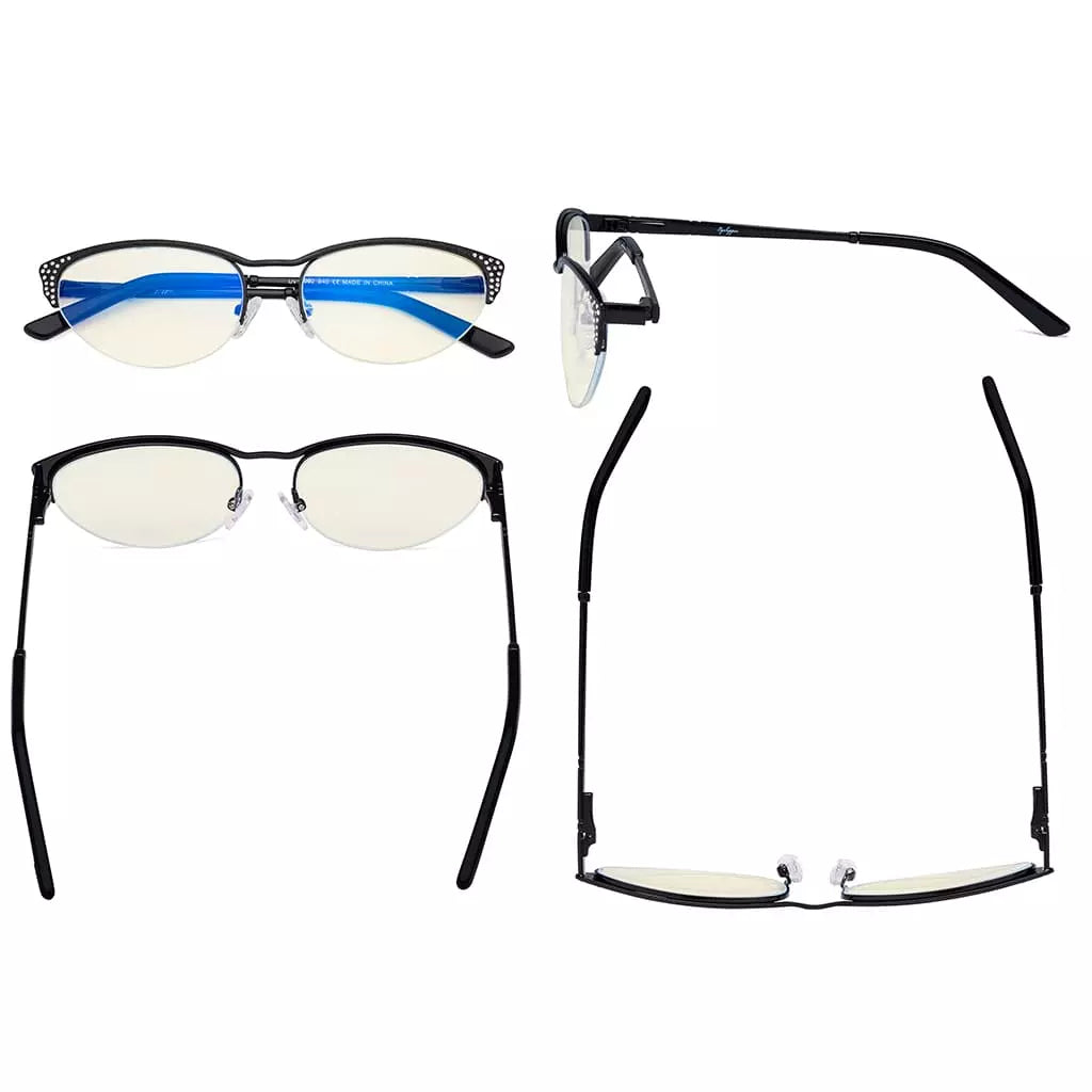 Cat Eye Half Rim Blue Light Blocking Glasses for Women