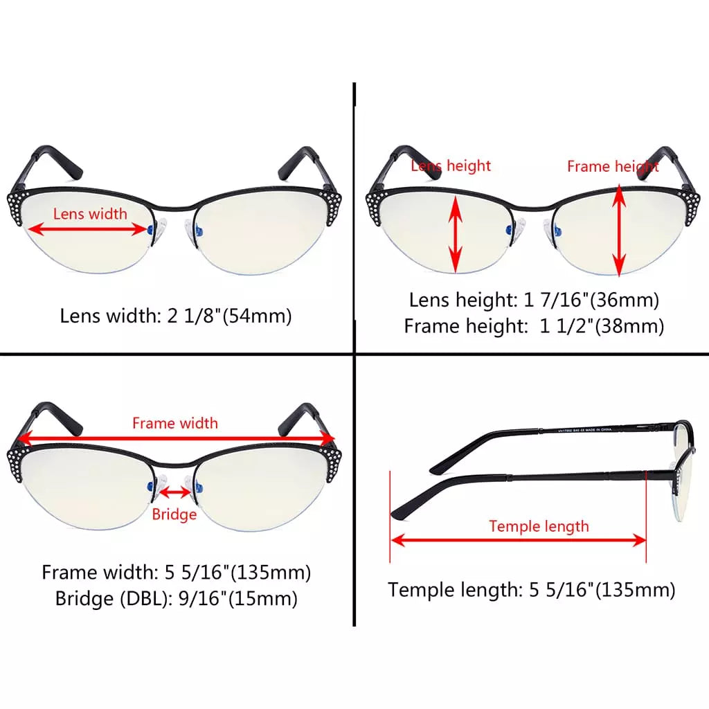 Cat Eye Half Rim Blue Light Blocking Glasses for Women