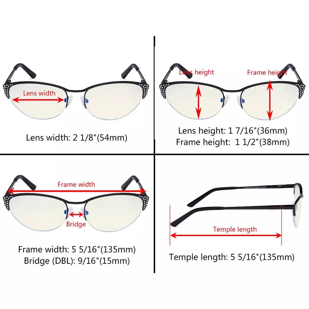 Cat Eye Half Rim Blue Light Blocking Glasses for Women