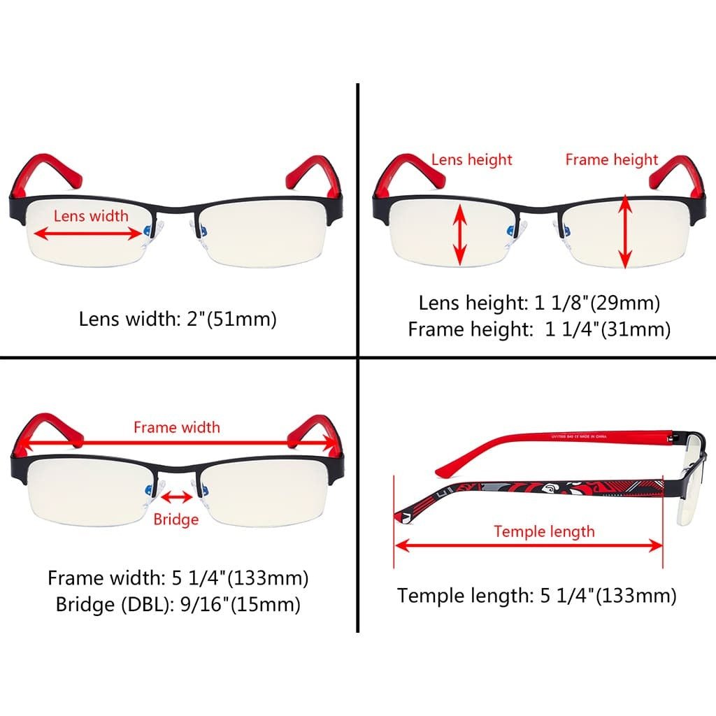 Half Rim Blue Light Blocking Glasses for Men