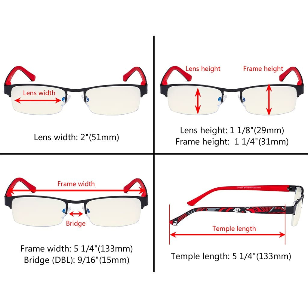 Half Rim Blue Light Blocking Glasses for Men