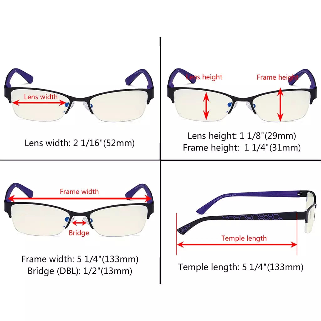 Half Rim Blue Light Blocking Glasses for Women and Men