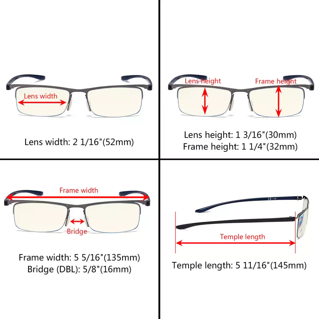 Half-rim Blue Light Blocking Glasses for Women Men
