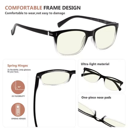 Rectangle Blue Light Blocking Reading Glasses for Women Men