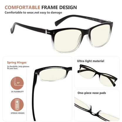 Rectangle Blue Light Blocking Reading Glasses for Women Men