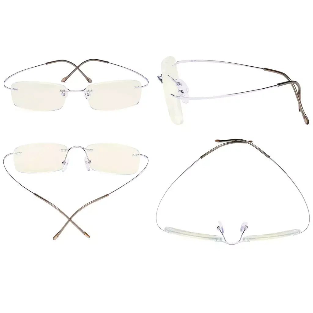 Rimless Titanium Blue Light Blocking Reading Glasses for Women Men
