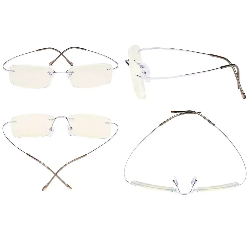 Rimless Titanium Blue Light Blocking Reading Glasses for Women Men