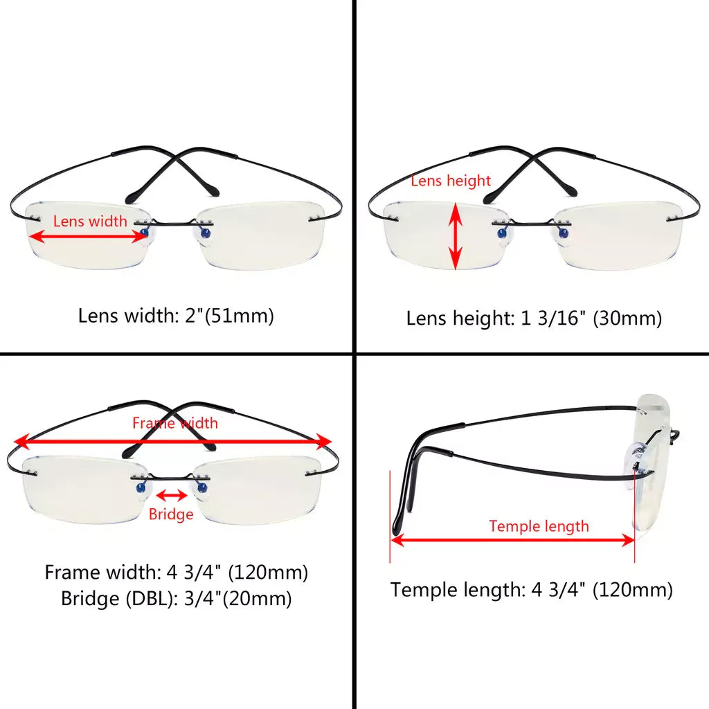 Rimless Titanium Blue Light Blocking Reading Glasses for Women Men