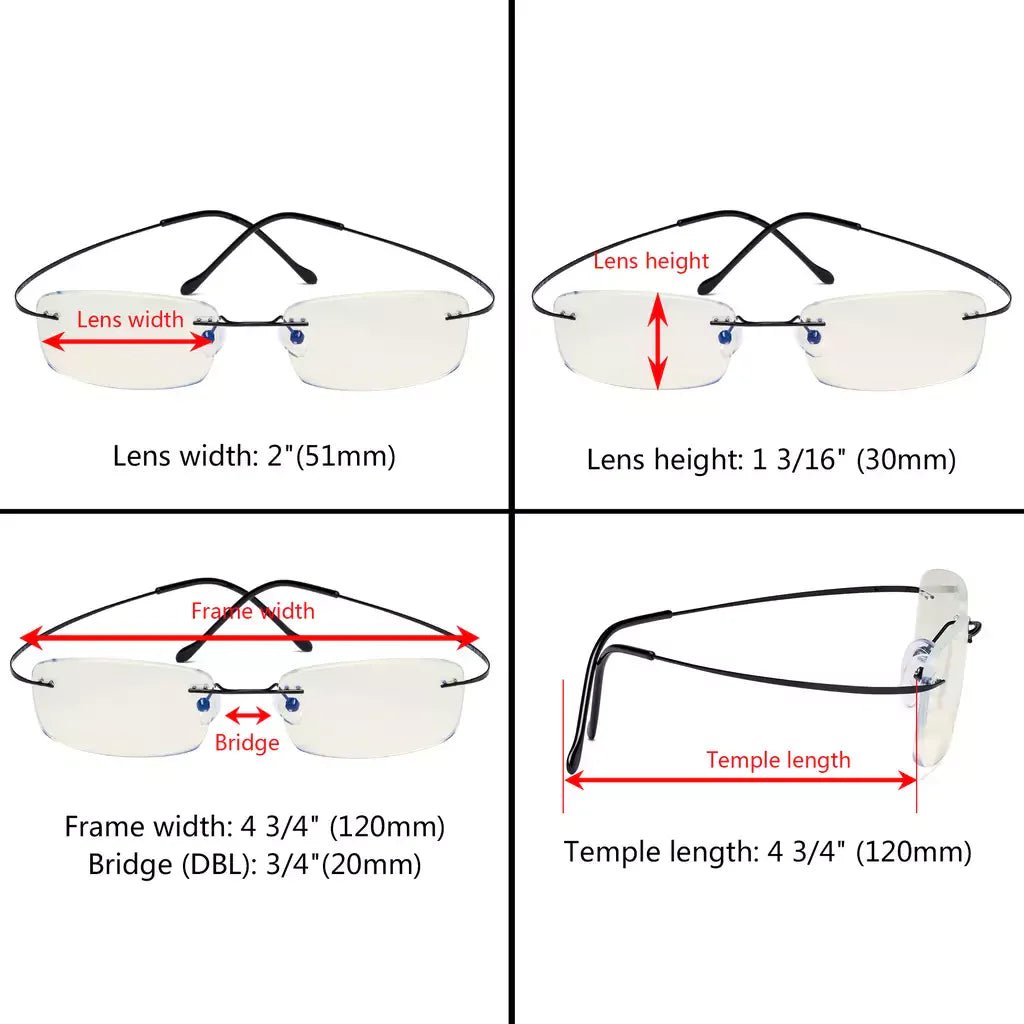 Rimless Titanium Blue Light Blocking Reading Glasses for Women Men