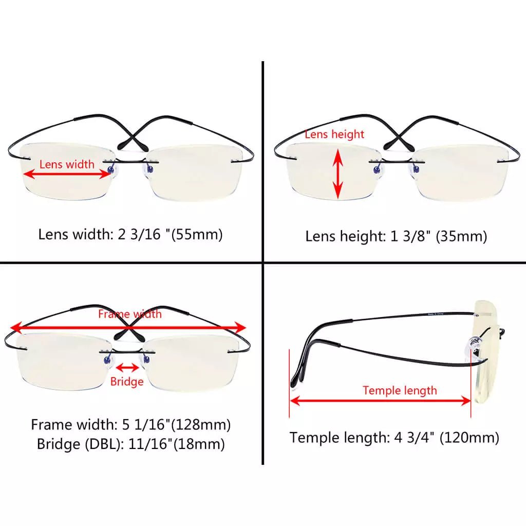 Rimless Titanium Blue Light Blocking Glasses for Women Men