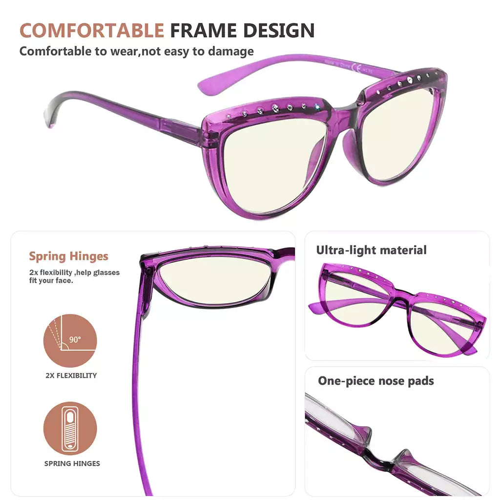 Half Moon Design Blue Light Blocking Reading Glasses Women