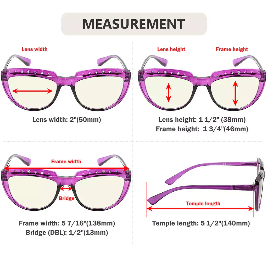Half Moon Design Blue Light Blocking Reading Glasses Women