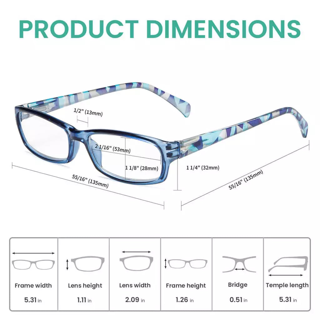 Patterned Arms Blue Light Blocking Reading Glasses Momen